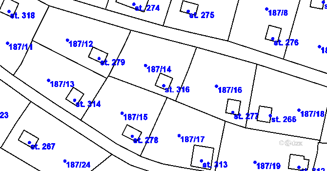 Parcela st. 316 v KÚ Šemnice, Katastrální mapa