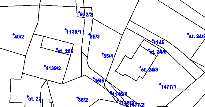 Parcela st. 35/4 v KÚ Šemnice, Katastrální mapa