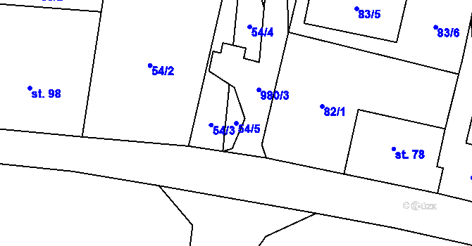 Parcela st. 54/5 v KÚ Šemnice, Katastrální mapa