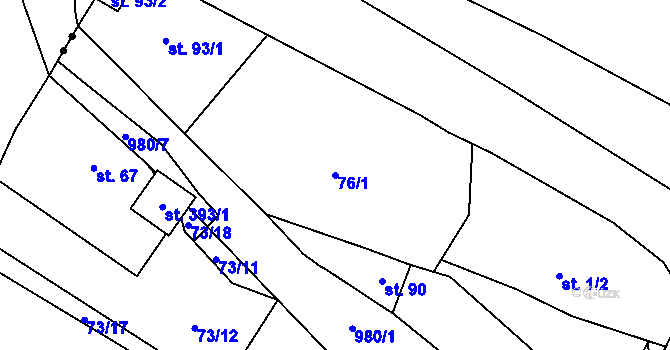 Parcela st. 76/1 v KÚ Šemnice, Katastrální mapa