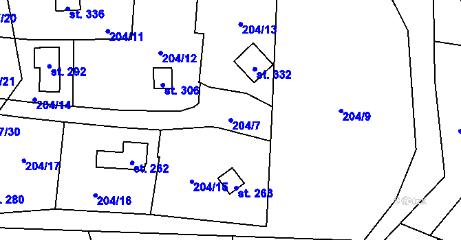 Parcela st. 204/7 v KÚ Šemnice, Katastrální mapa