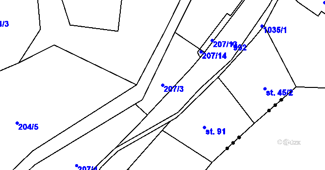 Parcela st. 207/3 v KÚ Šemnice, Katastrální mapa