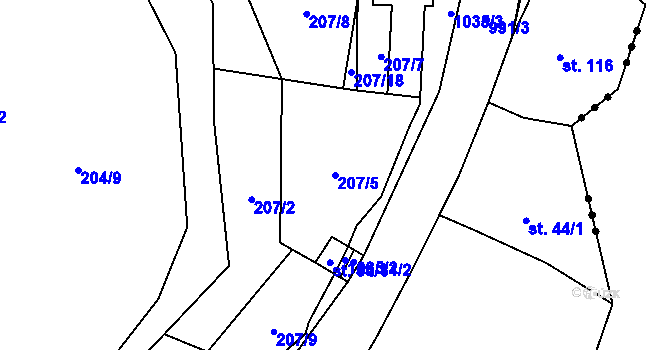 Parcela st. 207/5 v KÚ Šemnice, Katastrální mapa