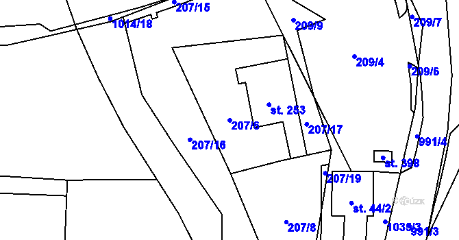 Parcela st. 207/6 v KÚ Šemnice, Katastrální mapa