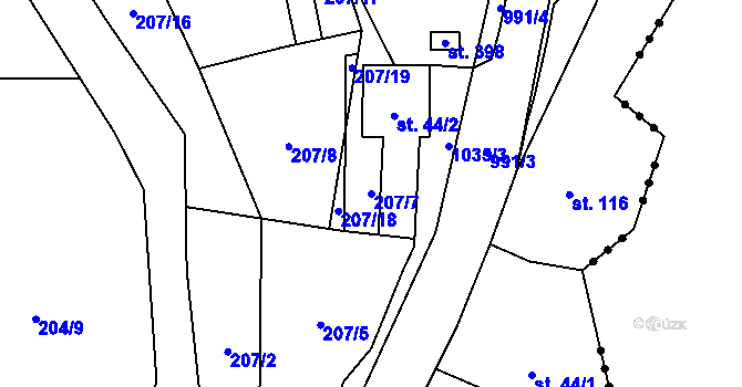 Parcela st. 207/7 v KÚ Šemnice, Katastrální mapa