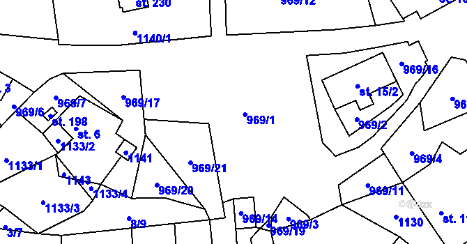 Parcela st. 969/1 v KÚ Šemnice, Katastrální mapa