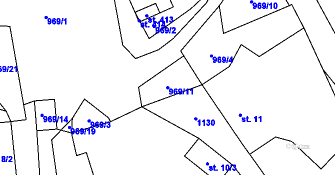 Parcela st. 969/11 v KÚ Šemnice, Katastrální mapa