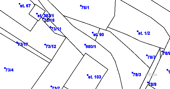 Parcela st. 980/1 v KÚ Šemnice, Katastrální mapa