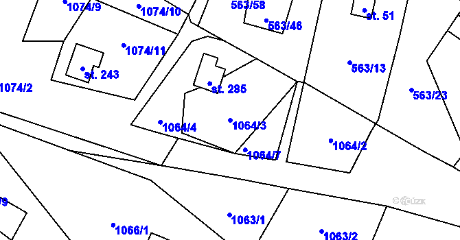 Parcela st. 1064/3 v KÚ Šemnice, Katastrální mapa