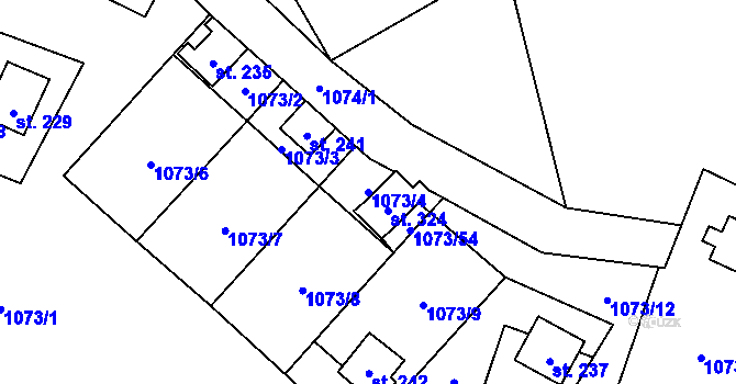 Parcela st. 1073/4 v KÚ Šemnice, Katastrální mapa