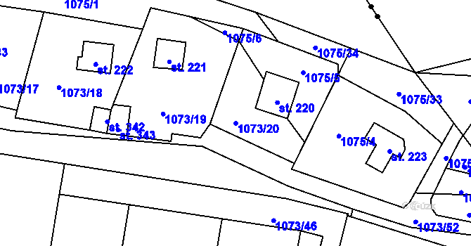 Parcela st. 1073/20 v KÚ Šemnice, Katastrální mapa