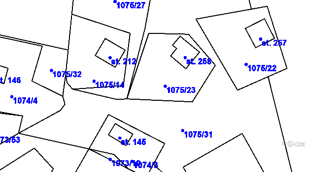 Parcela st. 1075/23 v KÚ Šemnice, Katastrální mapa