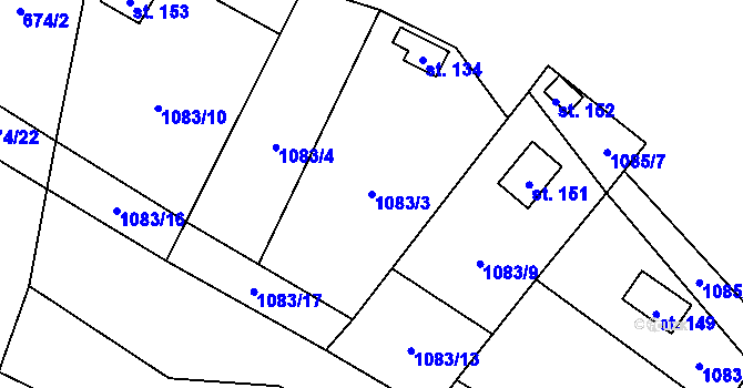 Parcela st. 1083/3 v KÚ Šemnice, Katastrální mapa