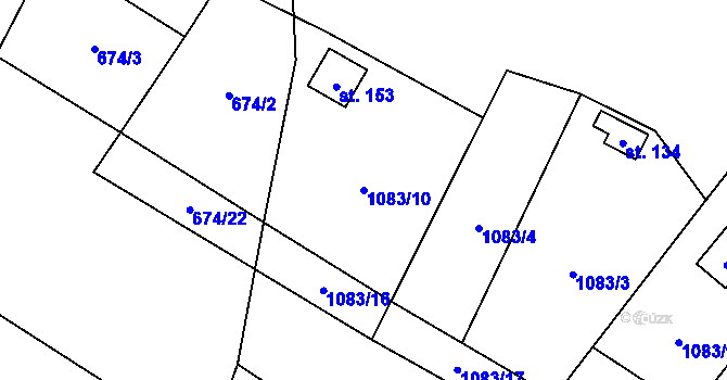 Parcela st. 1083/10 v KÚ Šemnice, Katastrální mapa