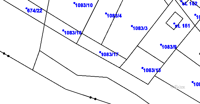 Parcela st. 1083/17 v KÚ Šemnice, Katastrální mapa