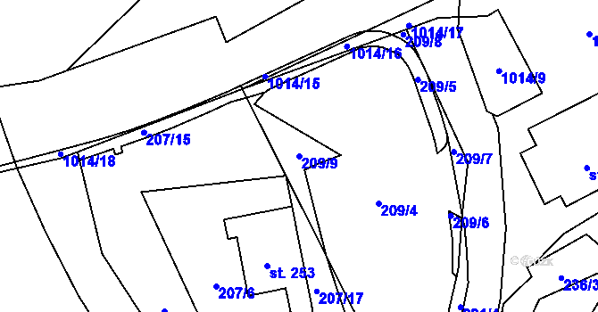 Parcela st. 209/9 v KÚ Šemnice, Katastrální mapa