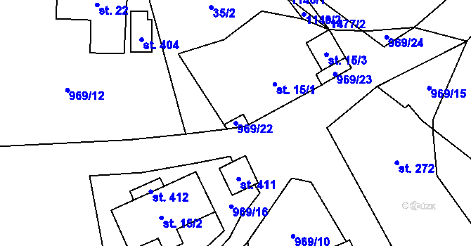 Parcela st. 969/22 v KÚ Šemnice, Katastrální mapa