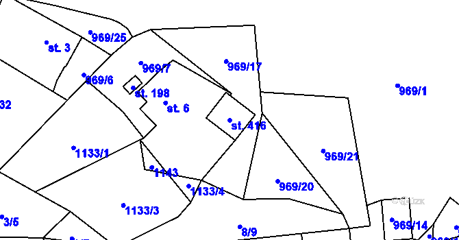 Parcela st. 416 v KÚ Šemnice, Katastrální mapa