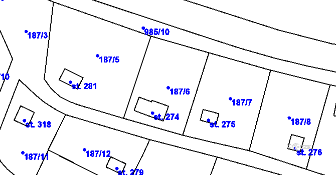 Parcela st. 187/6 v KÚ Šemnice, Katastrální mapa