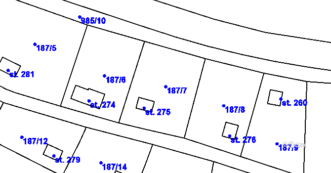 Parcela st. 187/7 v KÚ Šemnice, Katastrální mapa