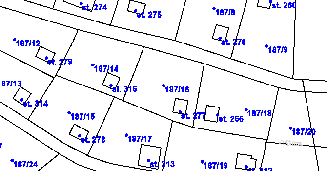 Parcela st. 187/16 v KÚ Šemnice, Katastrální mapa