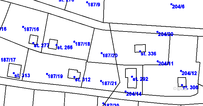Parcela st. 187/20 v KÚ Šemnice, Katastrální mapa