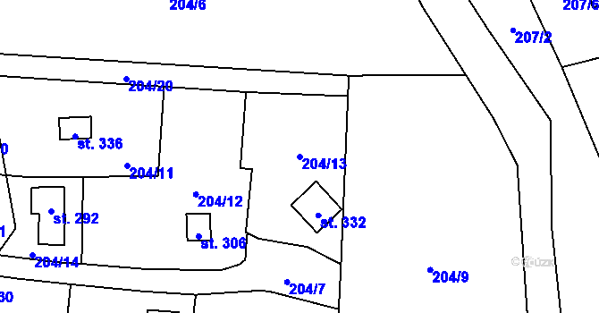 Parcela st. 204/13 v KÚ Šemnice, Katastrální mapa