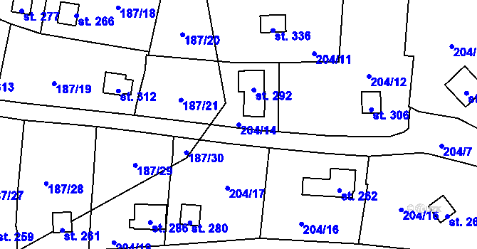 Parcela st. 204/14 v KÚ Šemnice, Katastrální mapa