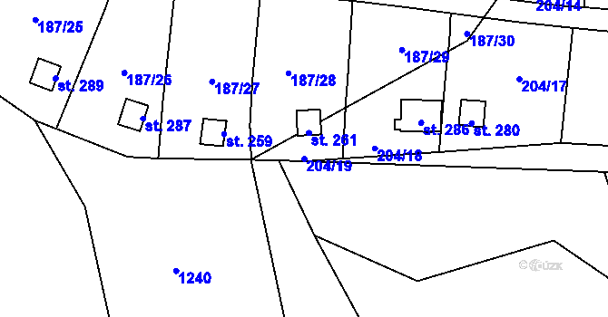 Parcela st. 204/19 v KÚ Šemnice, Katastrální mapa