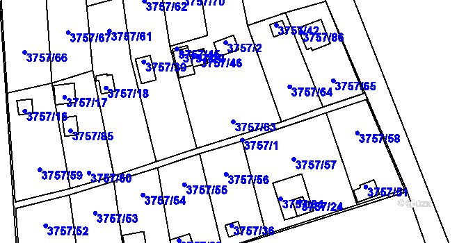 Parcela st. 3757/63 v KÚ Šenov u Ostravy, Katastrální mapa
