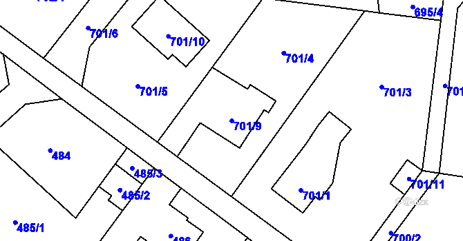 Parcela st. 701/9 v KÚ Šenov u Ostravy, Katastrální mapa