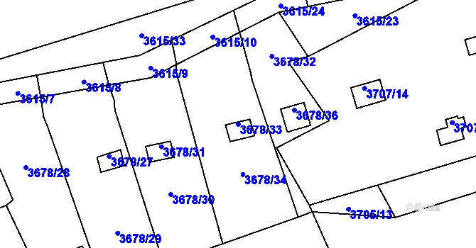 Parcela st. 3678/33 v KÚ Šenov u Ostravy, Katastrální mapa