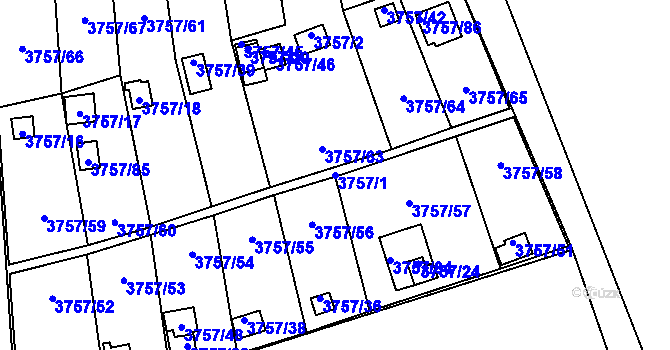 Parcela st. 3757/1 v KÚ Šenov u Ostravy, Katastrální mapa