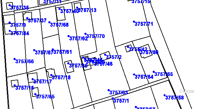 Parcela st. 3757/2 v KÚ Šenov u Ostravy, Katastrální mapa