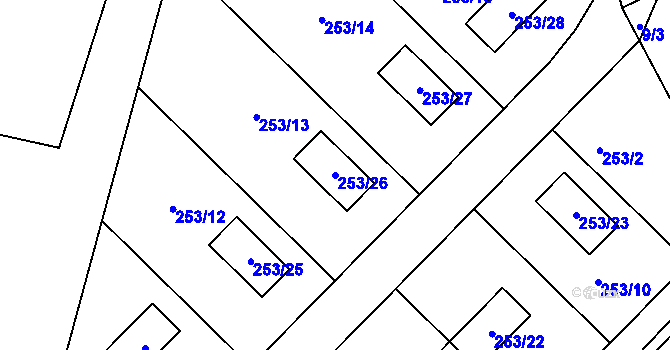 Parcela st. 253/26 v KÚ Šerkovice, Katastrální mapa