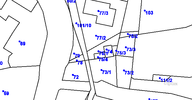Parcela st. 75 v KÚ Šerkovice, Katastrální mapa