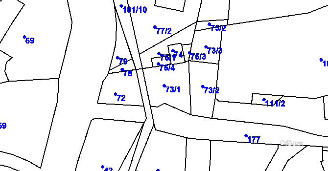 Parcela st. 73/1 v KÚ Šerkovice, Katastrální mapa