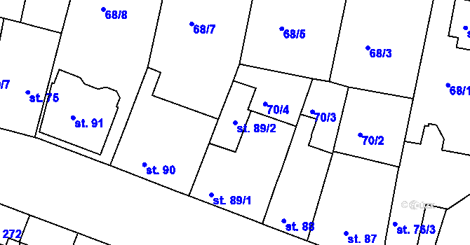Parcela st. 89/2 v KÚ Šestajovice u Prahy, Katastrální mapa