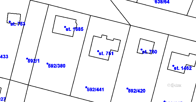 Parcela st. 751 v KÚ Šestajovice u Prahy, Katastrální mapa