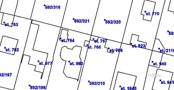 Parcela st. 765 v KÚ Šestajovice u Prahy, Katastrální mapa