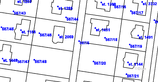 Parcela st. 567/5 v KÚ Šestajovice u Prahy, Katastrální mapa