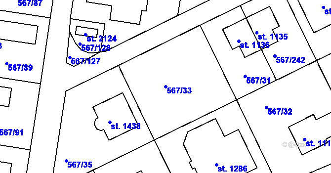 Parcela st. 567/33 v KÚ Šestajovice u Prahy, Katastrální mapa
