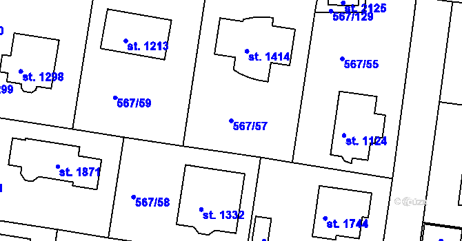Parcela st. 567/57 v KÚ Šestajovice u Prahy, Katastrální mapa