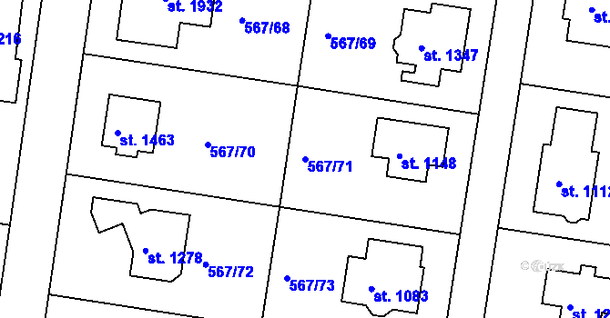 Parcela st. 567/71 v KÚ Šestajovice u Prahy, Katastrální mapa