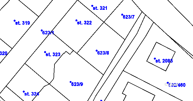 Parcela st. 623/8 v KÚ Šestajovice u Prahy, Katastrální mapa