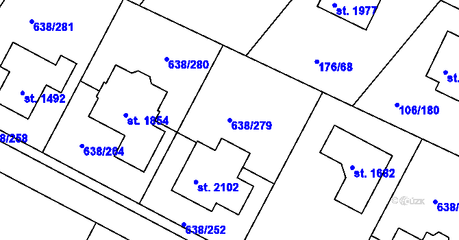 Parcela st. 638/279 v KÚ Šestajovice u Prahy, Katastrální mapa