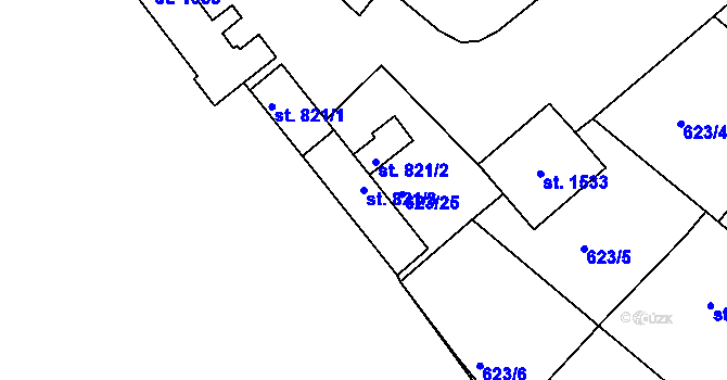 Parcela st. 821/3 v KÚ Šestajovice u Prahy, Katastrální mapa