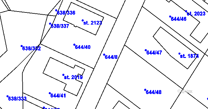 Parcela st. 644/8 v KÚ Šestajovice u Prahy, Katastrální mapa