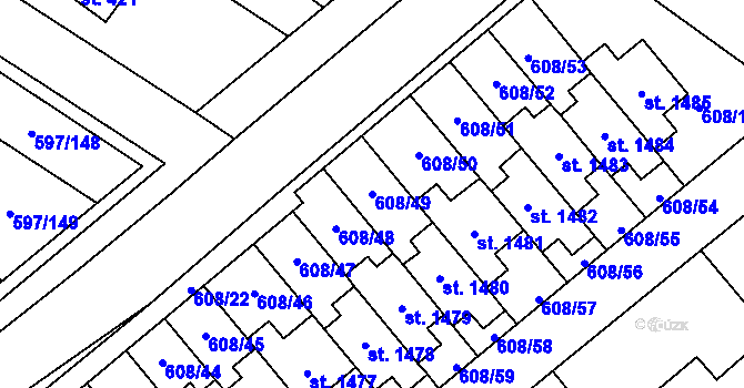 Parcela st. 608/49 v KÚ Šestajovice u Prahy, Katastrální mapa