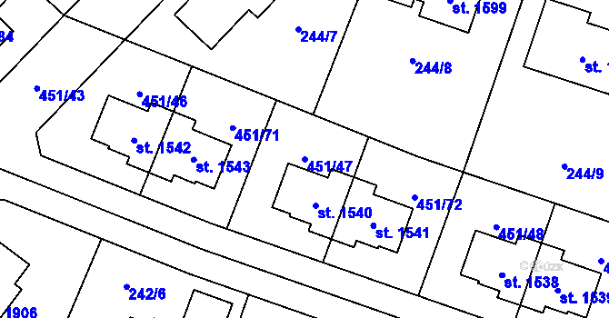 Parcela st. 451/47 v KÚ Šestajovice u Prahy, Katastrální mapa